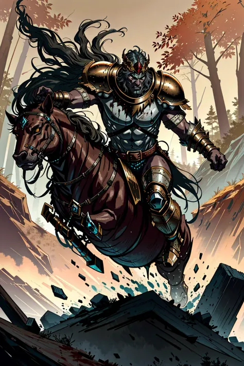 ancient warrior jumping off a cliff, blood splatters, barbarian bronze and leather armor with furs, heavy bronze helmet, (looking_to_camera:1.1), battle stance, angry, forest
 hyper realistic lifelike texture dramatic lighting,masterpiece, best quality,,ultra detailed,extremely detailed face,