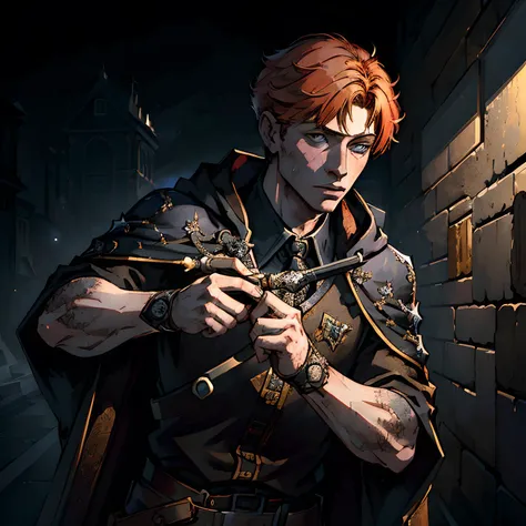(masterpiece,detailed,highres:1.4) , cowboy shot,dynamic pose,detailed face, detailed eyes,
Ron Weasley,male 15 yo,ginger short hair,magic wand,black cloak,magic background,
vibrant colors, hdr,
