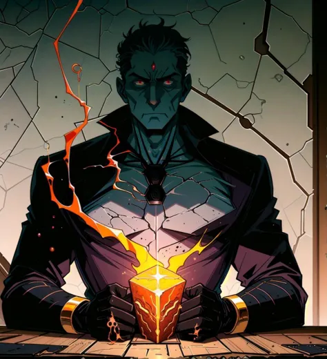 the Demiurge as a powerful and imposing figure, with a stern expression on his face. He should be portrayed as a divine craftsman or architect, creating the material world with great skill and precision. He could be holding a set of tools or a blueprint, symbolizing his creative power.
In the background, you could add a depiction of the material world, with its imperfect and flawed nature. The souls of humans could be seen trapped in the flesh, struggling to break free from the bonds of the material world. The Demiurge could be shown as being indifferent or even malevolent towards these trapped souls, symbolizing his role as the creator of the flawed and imperfect material world.
The overall effect should be one of power, mastery, and darkness, reflecting the complex and enigmatic nature of the Demiurge as a creator who has turned against his own creation.