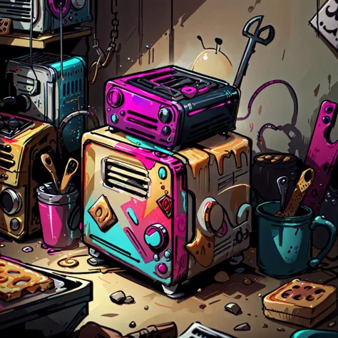 <lora:PunkPunkAI:.8> 
PunkPunkAI colorful 
toaster  , cluttered environment