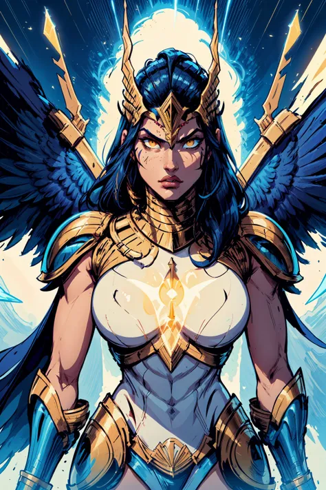 concept art of 1girl, warrior of horus ,(bird head shaped helmet beak)  futuristic Egypt,    egyptian armor
 (dynamic pose, from blow)
glowing armor, glowing eyes, wings
solo, dramatic lighting 
 high contrast, negative space
(art by Jim Lee and Hubert de Givenchy)
(masterpiece, best quality:1.3),