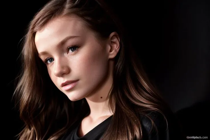portrait of DEN_emily_bloom, plain black background, wearing a black top, black t-shirt, top, (headshot:1.2), (clothing:1.1), (t-shirt, top:1.2), face focus, shadows, dramatic,
photorealistic, high detail, detailed, beautiful, <lora:epi_noiseoffset2:1> <lora:add_detail:1>