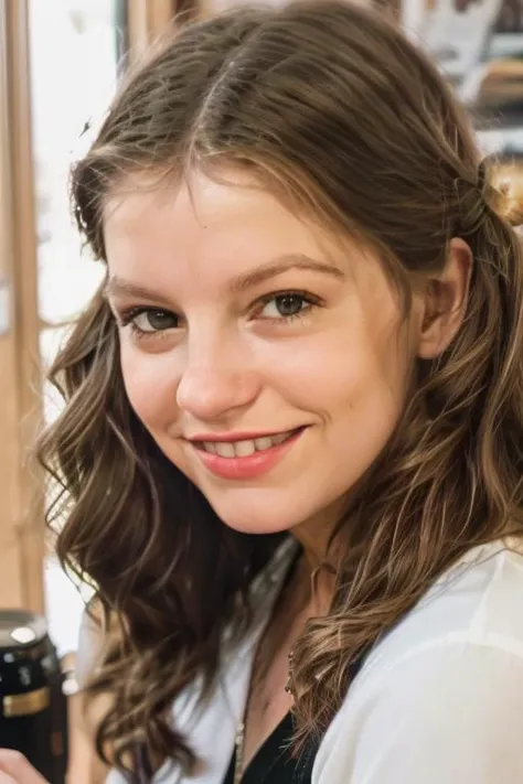 <lora:TinyTove:0.8>, full color portrait of a young woman, having coffee at a vintage swedish cafe, smile, natural light, RAW photo, subject, 8k uhd, dslr, soft lighting, high quality, film grain, Fujifilm XT3