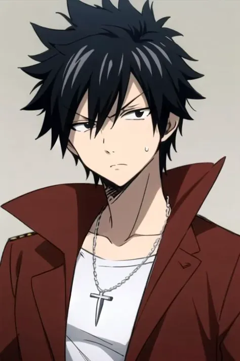 masterpiece, best quality, sketch, 1boy, solo, male focus, looking at viewer, , , ligne claire, , <lora:gray_fullbuster:0.66>, gray_fullbuster, black hair, black eyes, spiked hair, necklace, , , science fiction military science fiction,