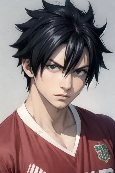 masterpiece, best quality, sketch, 1boy, solo, male focus, looking at viewer, , , (watercolor illustration, soft pastel colors:1.1), , <lora:gray_fullbuster:0.72>, gray_fullbuster, black hair, black eyes, spiked hair, , , rugby shirt, , The Kingdom of the Unicorn, 8k resolution
