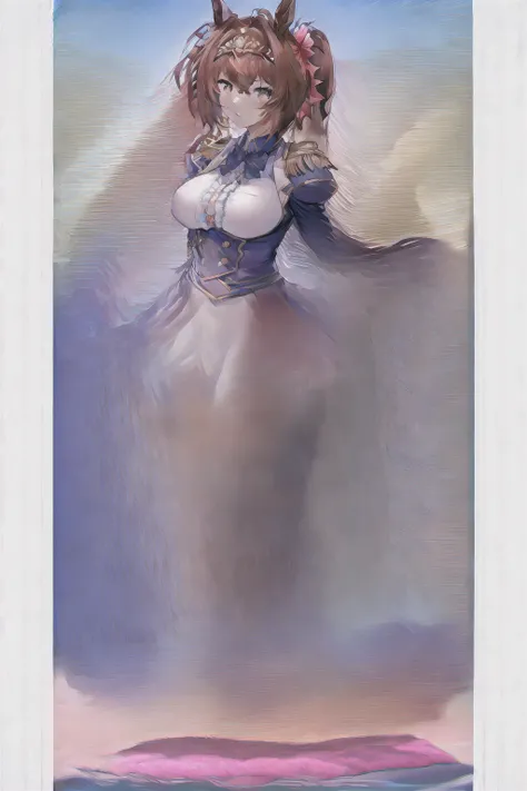 ((masterpiece, best quality)),1girl,horse ears,<lora:Daiwa Scarlet(p):0.6>,((lake)),petals,standing