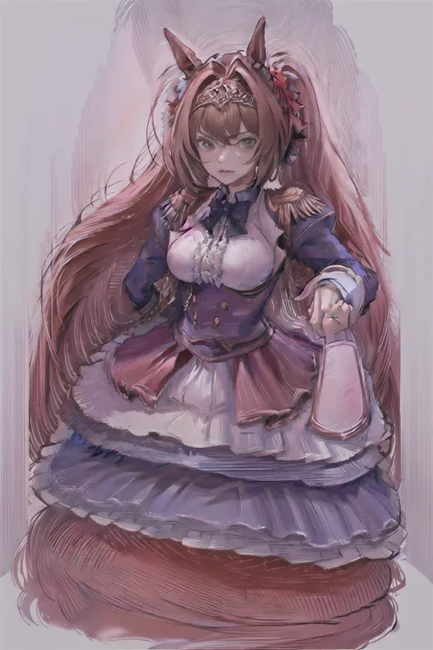((masterpiece, best quality)),1girl,horse ears,<lora:Daiwa Scarlet(p):0.6>,((lake)),petals,standing