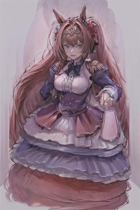 ((masterpiece, best quality)),1girl,horse ears,<lora:Daiwa Scarlet(p):0.6>,((lake)),petals,standing