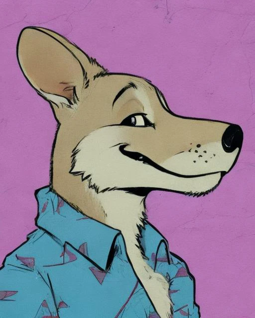 <lora:rockorama:1> rockorama, (tan fur, wallaby:0.5), solo
anthro, male, clothed
bust portrait, simple background, toony, flat colors