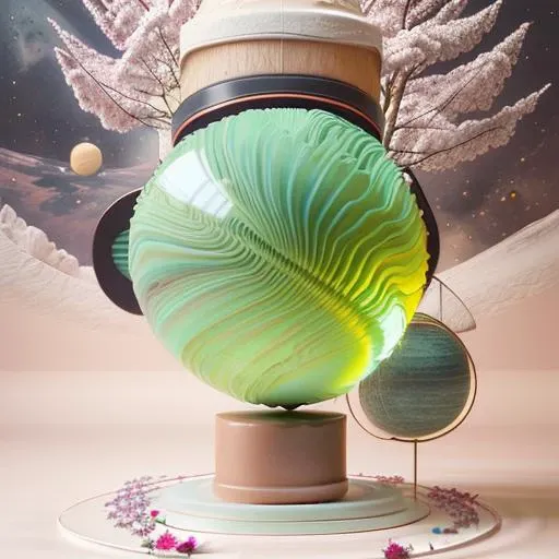 (best quality, masterpiece, absurdres, 3d:1.2), surreal, detailed background, spheres, Keyshot Render, no humans, glowing, 
artwork of 3D geometry, dailyRender, still life, 3d geometry, 3d model, by George Nelson, mid-century style, concept design, clean, perspective, glass, flower, space helmet, cherry blossoms,
<lora:LoHA-dailyRenderStyle-000018:1>