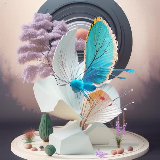 (best quality, masterpiece, absurdres, 3d:1.2), surreal, detailed background, particles, Keyshot Render, no humans,
artwork of 3D geometry, dailyRender, still life, 3d geometry, 3d model, by Jean Prouv, functionalist style, concept design, clean, perspective, glass, flower, planet, butterfly,
<lora:LoHA-dailyRenderStyle-000018:1>