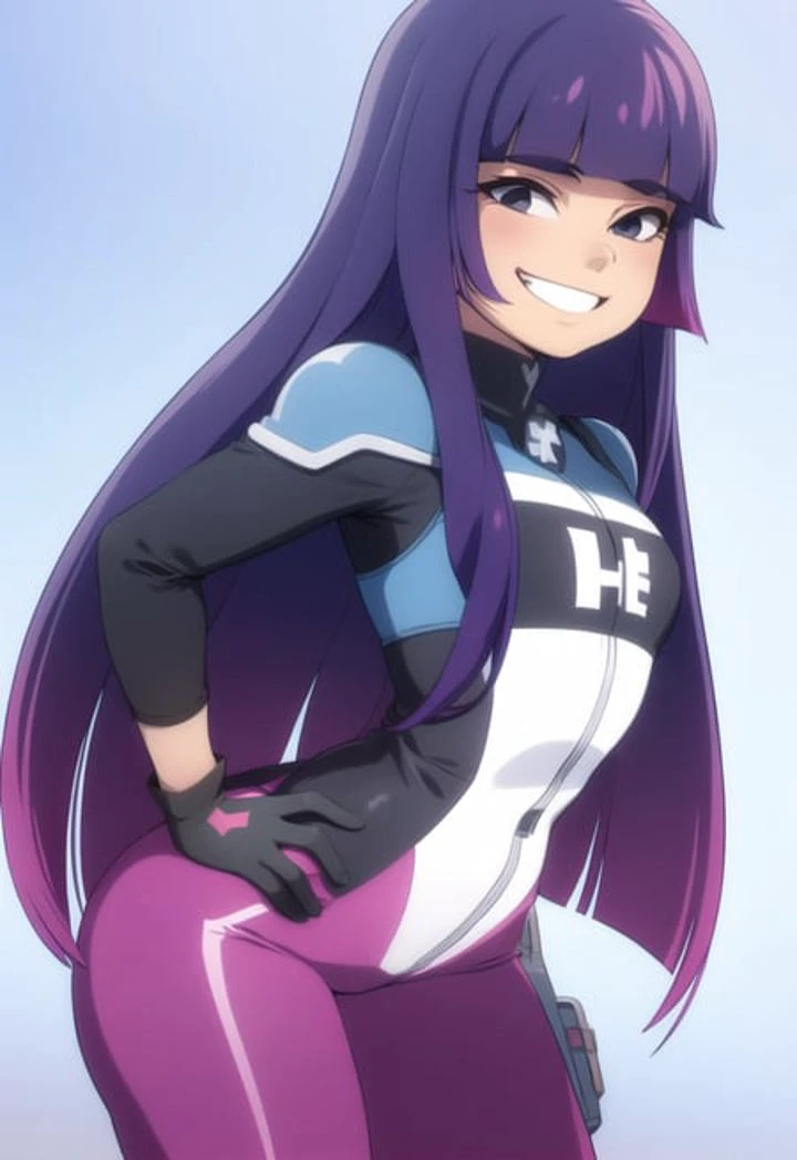 1girl, miko_kubota, long hair, smile, bodysuit, gloves, <lora:miko_kubota-15:0.9>,