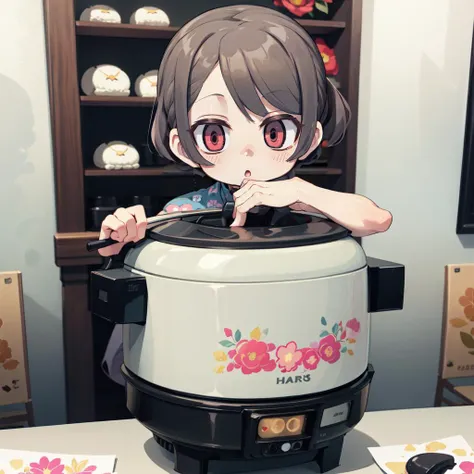 masterpiece,best quality,shouwa-appliance,dining room,(floral print:1.2),rice cooker,
solo,1girl,cute,:o,making onigiri,
AS-Young,<lyco:shouwa-appliance_v10:0.8>