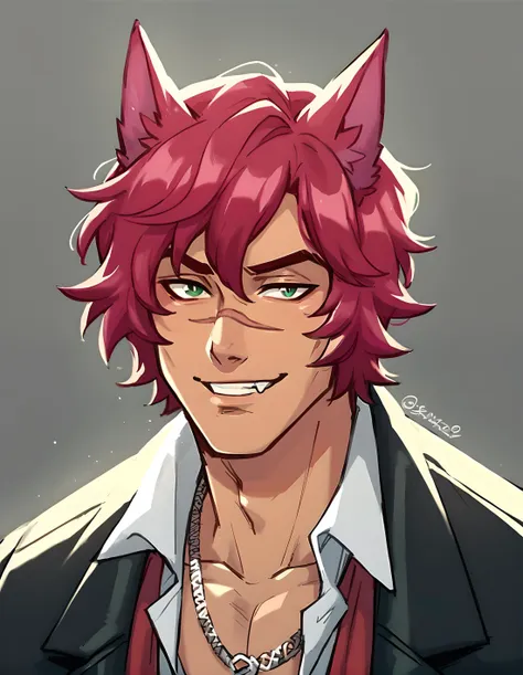 a close up of a person with red hair and a cat ear