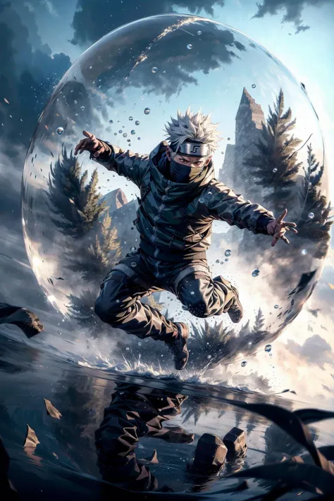 absurdres, (best quality), (masterpiece),(ultra-detailed:1.2),(photorealistic:1.1),(highres),
(1boy:1.3), (solo:1.3),in the ball,(jumping:1.1),floating,bend legs,
<lora:kakashi_v2:0.7> kakashi,boots,
<lora:WaterBall:1> water ball,large water ball,water circle,
<lora:bubblerealm_model:0.6> bubblerealm,(fog:1.3),
mountain,grass field,simple background,
<lora:anime_minimalist_v1-000020:-0.2>
<lora:flat2:-0.5>, <lora:LowRa:0.1> ,