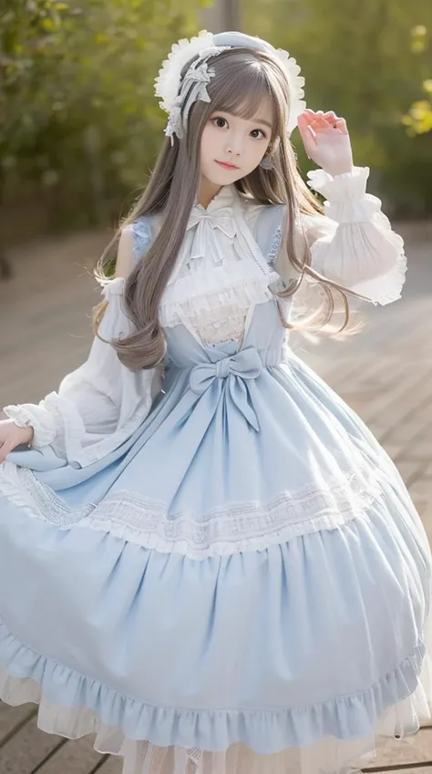 (masterpiece,best quality,highly detailed,extremely detailed CG unity 8k wallpaper,illustration,highres,absurdres,realistic,photo-realistic,RAW photo,amazingfinely detail,award winning photo,high quality, high details, hyper detailed),
1 girl, <lora:B_3A_taDress_v10:1>,((pleated skirt)),((white pantyhose)),(white gloves),(dress),(detached sleeves),(ribbon-trimmed sleeves),hair flower,(Women's small formal hat:1.25),(sweet_loli(hair ribbon:1.15),(long hair),
(Beautiful designs, extremely detailed clothing,tactile appeal),
Random hairstyle,slim legs,delicate and pretty,perfect face,beautiful detailed eyes,fair skin,real human skin,pore,(medium_breasts:1.5),