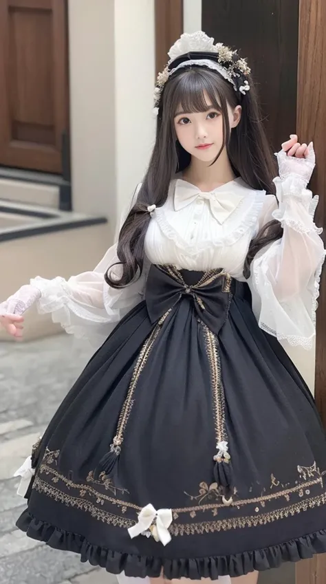 (masterpiece,best quality,highly detailed,extremely detailed CG unity 8k wallpaper,illustration,highres,absurdres,realistic,photo-realistic,RAW photo,amazingfinely detail,award winning photo,high quality, high details, hyper detailed),
1 girl, <lora:B_3A_taDress_v10:1>,((pleated skirt)),((white pantyhose)),(white gloves),(dress),(detached sleeves),(ribbon-trimmed sleeves),hair flower,(Women's small formal hat:1.25),(sweet_loli(hair ribbon:1.15),(long hair),
(Beautiful designs, extremely detailed clothing,tactile appeal),
Random hairstyle,slim legs,delicate and pretty,perfect face,beautiful detailed eyes,fair skin,real human skin,pore,(medium_breasts:1.5),