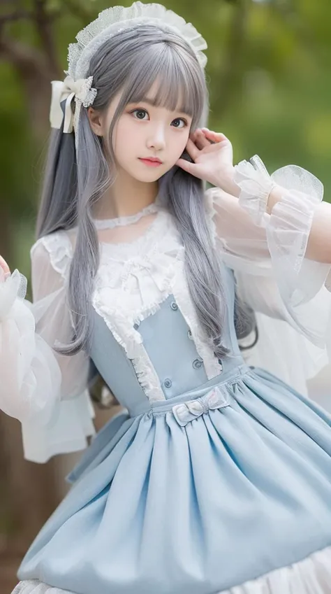 (masterpiece,best quality,highly detailed,extremely detailed CG unity 8k wallpaper,illustration,highres,absurdres,realistic,photo-realistic,RAW photo,amazingfinely detail,award winning photo,high quality, high details, hyper detailed),
1 girl, <lora:B_3A_taDress_v10:1>,((pleated skirt)),((white pantyhose)),(white gloves),(dress),(detached sleeves),(ribbon-trimmed sleeves),hair flower,(Women's small formal hat:1.25),(sweet_loli(hair ribbon:1.15),(long hair),
(Beautiful designs, extremely detailed clothing,tactile appeal),
Random hairstyle,slim legs,delicate and pretty,perfect face,beautiful detailed eyes,fair skin,real human skin,pore,(medium_breasts:1.5),