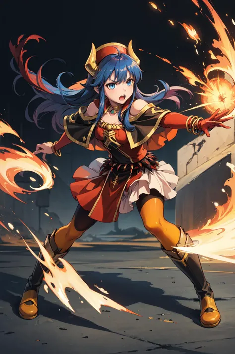 masterpiece, best quality,  def_lilina, {angry}, china dress, standing on one leg, 1 girl, {{{standing_split}}}, high kick, fighting stance, motion blur, fire