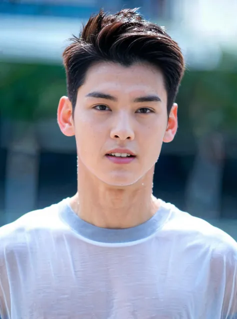 1boy, Italian man, young (male:1.5), grey eyes, slender eyes, (detailed eyes:1.3), (very short hair:1.3), under_cut, Pompadour, see-through:1.3 ((wet skinny T-shirt)), ((handsome, sharp, wild facial features,))), (robust muscular body), (robust physique), enjoying, dynamic shot, amusement waterpark background,
eunwoo, <lora:eunwoo:0.7>