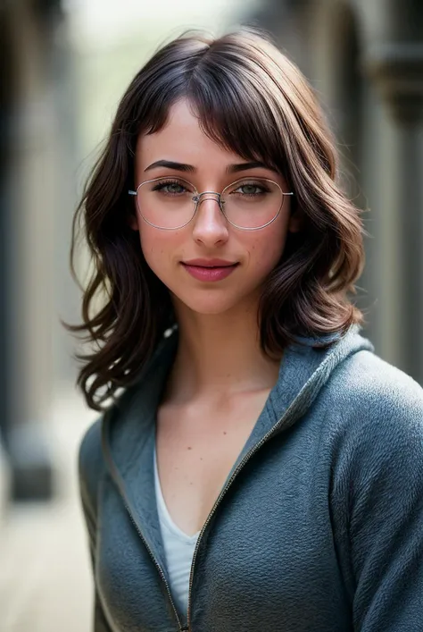 photo of beautiful (EPL34nB33fP4tty:0.99), a woman in ( Victorian-style courtyard repurposed for parkour and free running :1.1), perfect hair, wearing ( fleece :1.2), wearing (glasses:1.2), modelshoot style, (extremely detailed CG unity 8k wallpaper), professional majestic (photography by august sander :1.1), ( Kodak 35 Camera ), 24mm, exposure blend, hdr, faded, extremely intricate, High Detail, Sharp focus, dramatic, soft cinematic light, (looking at viewer), (detailed pupils), cute smile, 24mm, 4k textures, soft cinematic light, adobe lightroom, photolab, elegant, ((((cinematic look)))), soothing tones, insane details, hyperdetailed, low contrast, ("I've got a bad feeling about this.":1.1), ( Analog Horror :1.2 )