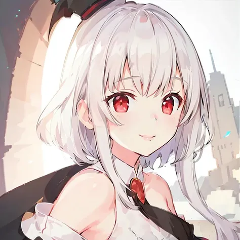 komori,(idolcloth),(masterpiece: 1.5),white hair, (red eyes),(white cloth:1.5),(black formal hat),(blue hairclip:1.2),(small mouth mole:1.2),beautiful lighting, raytracing, highres, 4k, 8k, (extremely detailed CG, 8k wallpaper:1.1), extremely detailed, sharp, digital illustration, beautiful face, ultra-realistic, masterpiece, hyper-detailed, volumetric lighting, realistic shadows, intricate details, small details, cheerful, smile,(on the beach:1.2)