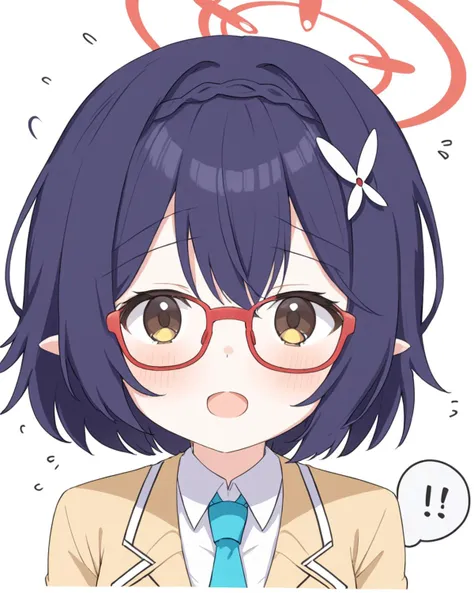 ayane \(blue archive\),1girl, glasses, solo, blush, open_mouth, looking_at_viewer, blue_necktie, collared_shirt, jacket, school_uniform, white_shirt, hair_ornament, speech_bubble, white_background, upper_body, yellow_sweater
<lora:ayane_(blue_archive)_image368_2023-11-26:1>halo. gorgeous,key visual, vibrant, studio anime,award-winning, professional, highly detailed,high budget, cinemascope