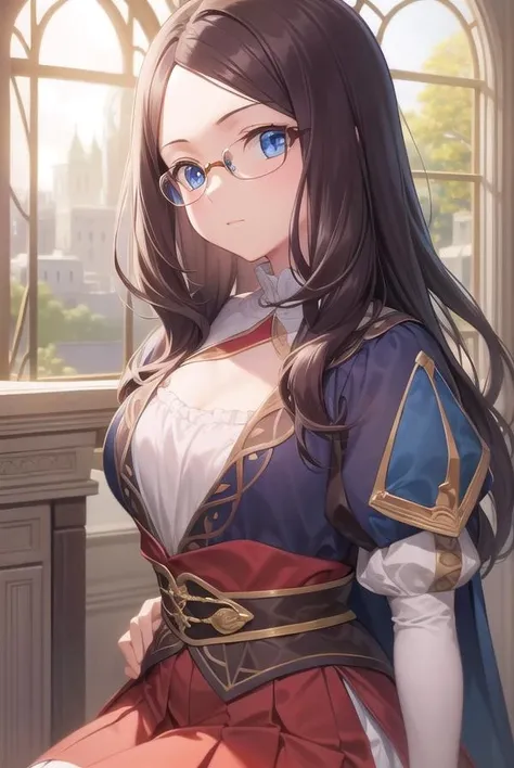 leonardodavinci, <lora:leonardodavinci-lora-nochekaiser:1>,
leonardo da vinci, blue eyes, brown hair, glasses, long hair, semi-rimless eyewear, under-rim eyewear,
BREAK blue gloves, blue thighhighs, cape, elbow gloves, gloves, pleated skirt, puffy short sleeves, puffy sleeves, red skirt, short sleeves, skirt, thighhighs,
BREAK looking at viewer,
BREAK indoors,
BREAK <lyco:GoodHands-beta2:1>, (masterpiece:1.2), best quality, high resolution, unity 8k wallpaper, (illustration:0.8), (beautiful detailed eyes:1.6), extremely detailed face, perfect lighting, extremely detailed CG, (perfect hands, perfect anatomy),