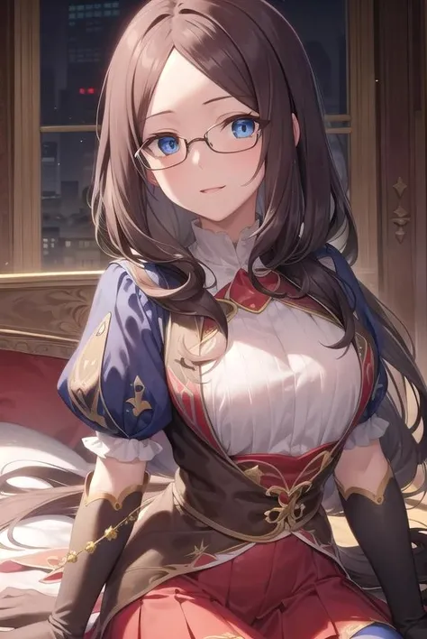 Highest quality、Ultra-high resolution、Fantasy、roleplaying game、A naked busty woman with glasses and a shy look on her face