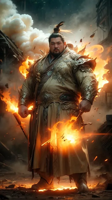 (Realistic),masterpiece,best quality,cinematic lighting,natural shadow,highest detail,professional photography,detailed background,depth of field,insane details,intricate,aesthetic,detailed face,subsurface scattering,realistic hair,realistic eyes,Steadicam Shot,
r1ge,1man,tough guy,full body,hanfuman,Comb over,Surprised,glowing,aura,energy,beam,flying debris,
<lora:weight_slider_v2:3>,<lora:muscle_slider_v1:0.5>,
<lora:r1ge - AnimeRage:0.6>,
<lora:add_detail:1>,<lora:æ³å
:0.3>,
<lora:000_AiMeishi_hanfuMan:1>,