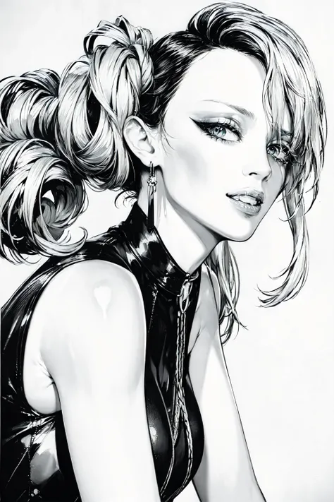 masterpiece, best quality, detailed background, lineart, monochrome, kylie minogue, sexy, <lora:animeoutlineV4_16:1>, <lora:Kylie_Minogue:1>