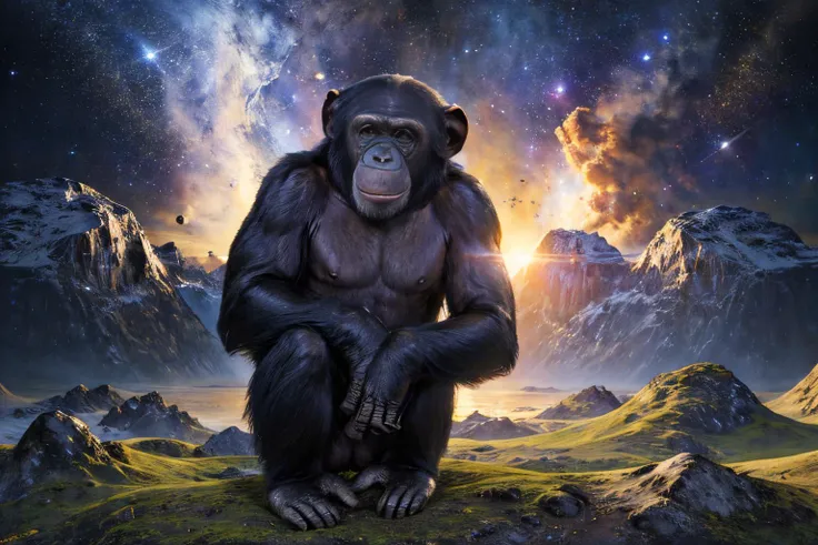 space landscape (masterpiece, best quality:1.2), ultra-detailed, EdobChimpanzee chimpanzee, (realistic:1.5), <lora:EdobChimpanzee_v1.0:0.7> <lora:SyFyEye1_v1.0:0.7>