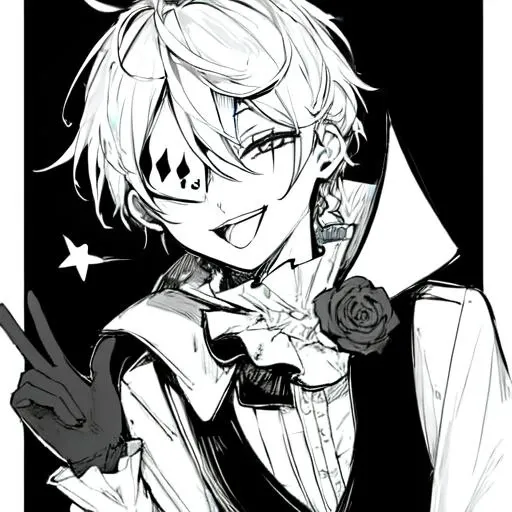 <lora:Nikolai_Gogol_-_Bungo_Stray_Dogs_Manga:1>, Monochrome, eyepatch, white hair, 1boy, male focus, comic, solo, braid, tongue out, hair between eyes