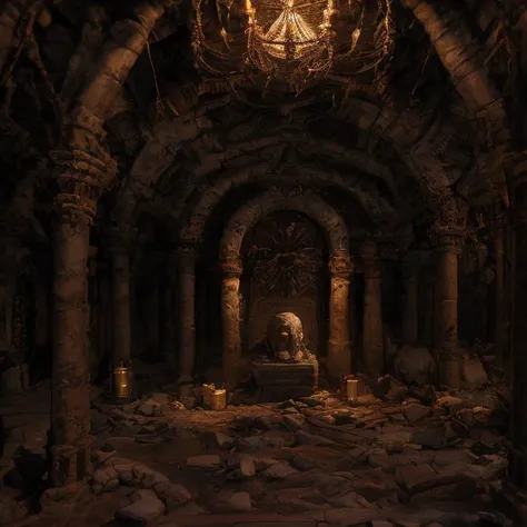 (best quality,4k,8k,highres,masterpiece:1.2),ultra-detailed,(realistic,photorealistic,photo-realistic:1.37),((goblin king throne)), ((goblin lair: 1.5)), ((cave, obsidian cavern)), ((scratch banner)), ((totem, tribal, skulls, spikes)), dark :1.4, general shot,dark,ominous atmosphere,dramatic lighting,cold color palette,demonic energy emanating,powerful presence,ethereal beauty,herculean strength,captivating,unsettling presence,haunting and mesmerizing,horrifyingly enchanting