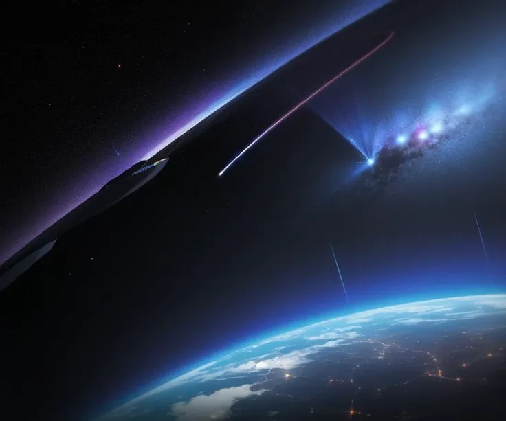 <lora:Something:0.8>, futuristic city floating through space, stars, galaxies