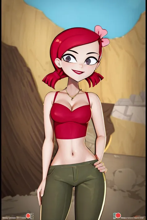 ((masterpiece,best quality)), absurdres,
<lora:Zoey_Total_Drama:0.7>, Zoey_Total_Drama, pants, midriff, smiling,
solo, smiling, looking at viewer, cowboy shot,
cinematic composition, contrapposto