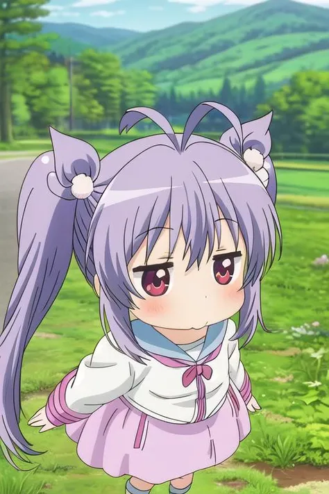 masterpiece, best quality,ultra detail, <lora:anmnr01:0.3> <lora:add_detail:0.5>,<lora:GoodHands-vanilla:0.8>,girl,petite ,chibi, face only,country path,<lora:miyauchi_renge_nonnonbiyori:0.7> <lora:renchon_mouth-v2:0.8>,renge,renchon mouth,from above,puff out cheeks