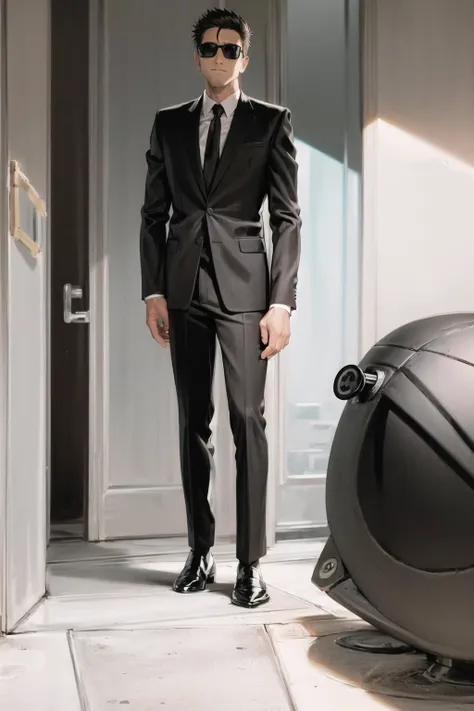 mib suit, <lora:MIB Suit and Neuralyzer V4:0.6>