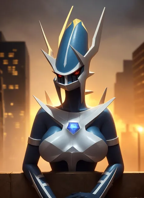 dialga, furry female, anthro, portrait, solo, (best quality), (detailed urban background:1.2), dramatic lighting, (detailed :1.1), looking at viewer, <lora:dialga-v1:1>
