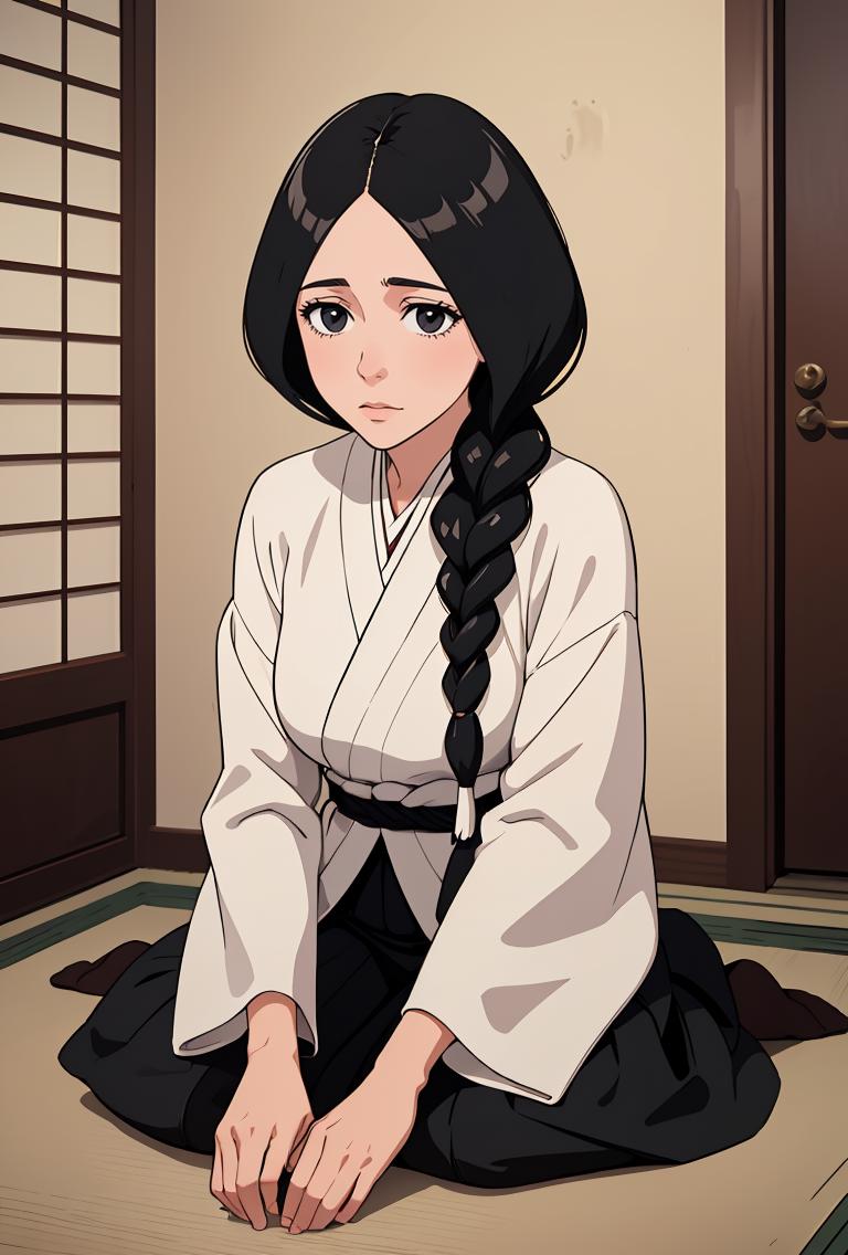 A woman sitting on the floor in a room with a white shirt - SeaArt AI