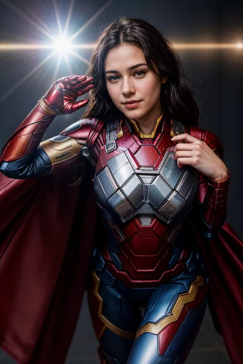 Marvel s,from above,photo of a 18 year old girl,ironman,saluting,happy,ray tracing,detail shadow,shot on Fujifilm X-T4,85mm f1.2,sharp focus,depth of field,blurry background,bokeh,lens flare,motion blur,<lora:add_detail:1>,