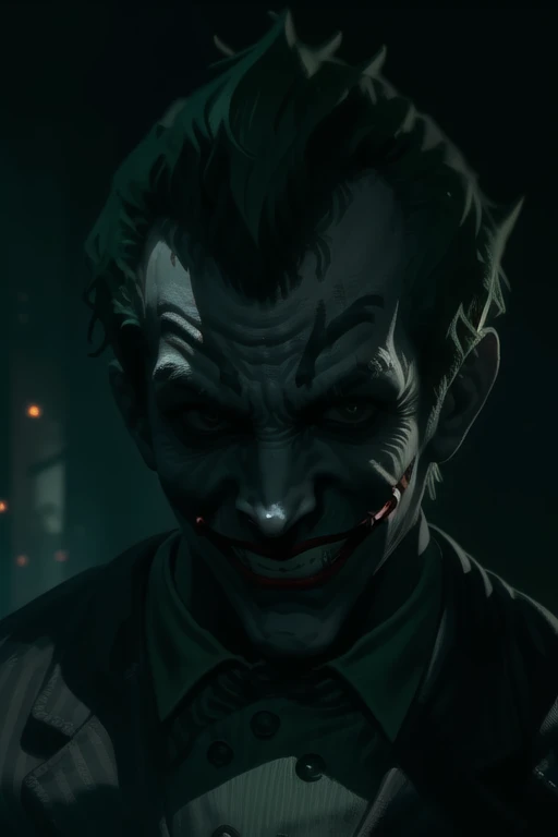 <lora:Joker(Arkhamverse):0.6>, arkham joker,1boy, green hair, evil grin, looking at viewer, teeth, solo,