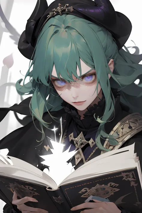 (absurdres, highres, ultra detailed), 1girl, solo, extremely detailed eyes, colorful, highest detailed, portrait, looking down, solo, (full body:0.6), detailed background, detailed face, (renaissance theme:1.1) evil sorcerer, color magical robes, sinister smirk, scarlet color scheme, dark green light, summoning circle, bookshelves, glowing magical text, dark atmosphere, shadows, realistic lighting, floating particles, sparks, surrounded by yellow lightning <lora:LightningvfxCreateMore_v1:0.1>, summoning, (thick melting candles:0.8), purple arcane symbols, power-hungry eyes,