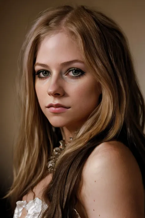 A stunning intricate full color portrait of loraavril, style of annie leibovitz, wavy hair,runway fashion, sultry expression,style of Nick Knight, eyeliner,sharp focus, natural lighting, subsurface scattering, f2, 35mm, film grain, (chiaroscuro:0.7)
<lora:loraavril:0.85>