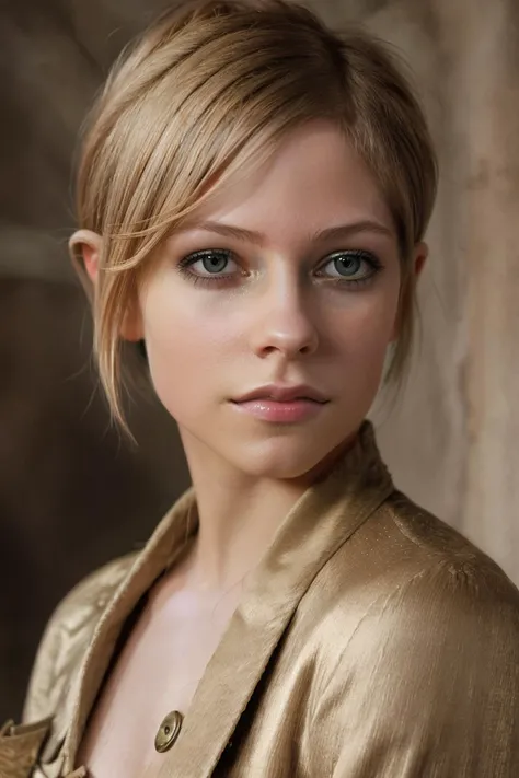A stunning intricate full color portrait of loraavril,  style of annie leibovitz, pixie cut with bangs,outerwear, sultry expression,style of Nick Knight, sharp focus, natural lighting, subsurface scattering, f2, 35mm, film grain, (chiaroscuro:0.7)
 <lora:loraavril:0.9>