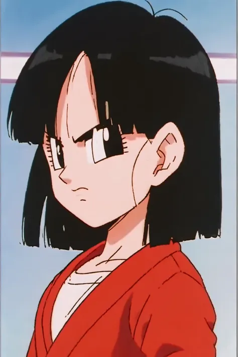 source_anime, score_9, score_8_up, score_7_up, anime screencap, 
keikogi, red keikogi, white shirt, solo, looking at viewer, short hair, bangs, black hair, closed mouth, upper body, black eyes, frown, blue background, serious, big ears, collarbone, looking at another, long sleeves, v-shaped eyebrows
 <lora:pan_pony_v1:1>