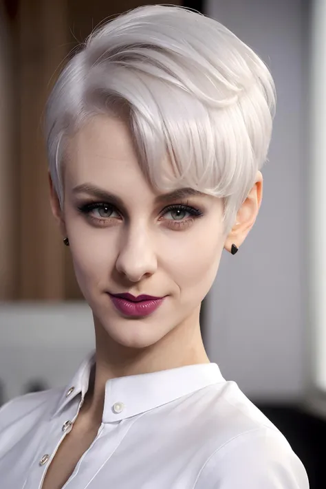 LisaEckhart, woman, portrait, realistic, white hair, short hair, smile, makeup, lipstick, highly detailed, 8k, shirt, pants
<lora:LisaEckhartSD_v3:0.8>