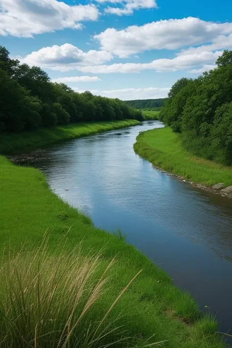 river, grass, scenery