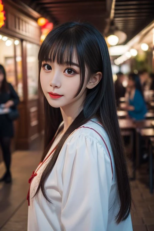 ltra-detailed,highly detailed,best quality,masterpiece,illustration,realistic,photorealistic,
koudai, 1girl, solo, cosplay, teacher,
chinese clothes,
long hair, bangs,
looking at viewer,
upper body,
disneyland, park,
<lora:koudai_v1_03:0.7>