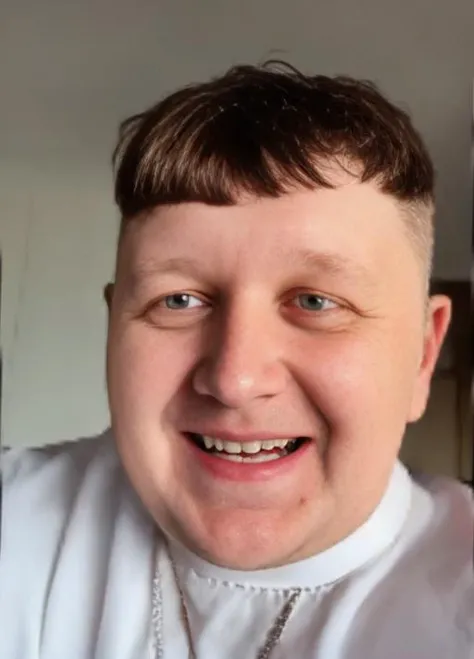 <lora:leb1ga_v1:1>, Leb1ga, selfie, man, smile face, fat face, perfect light, best quality, perfect proportions, fat man, crop haircut, opened eyes,